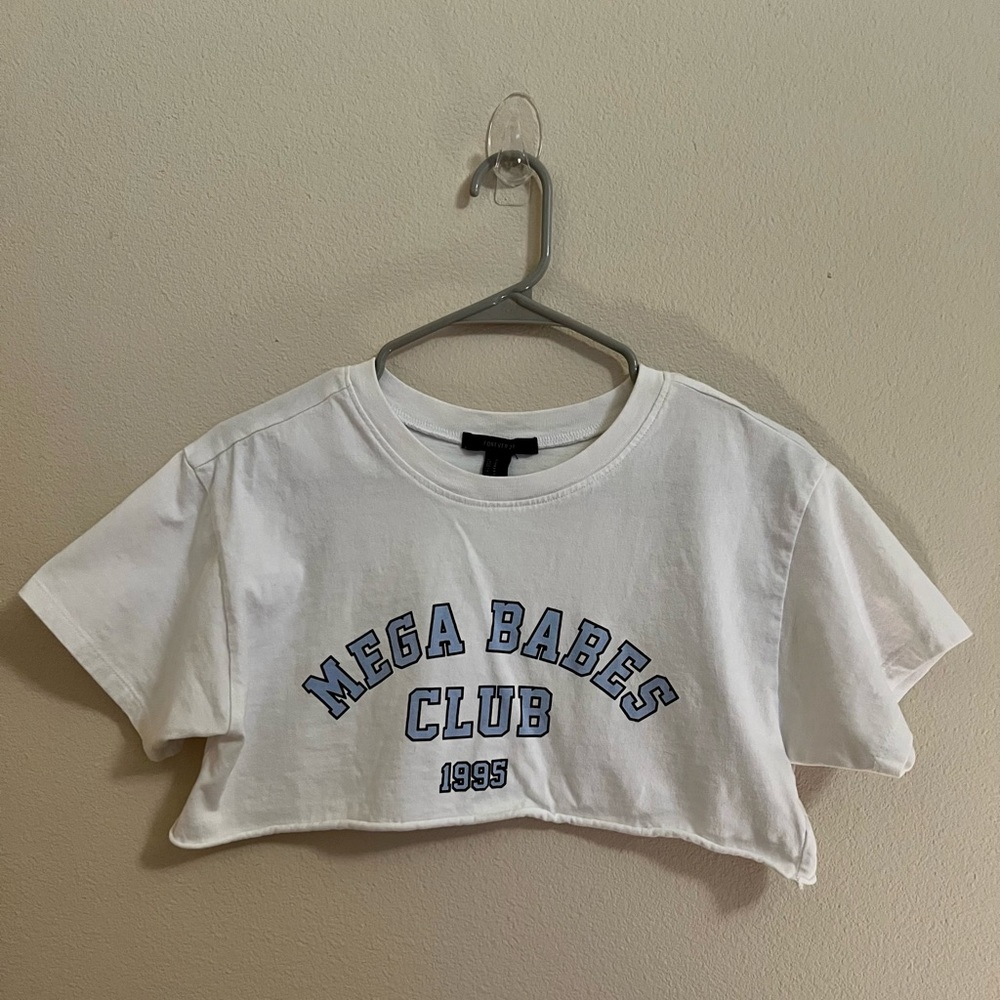 white cropped Mega Babes Club tee 😇